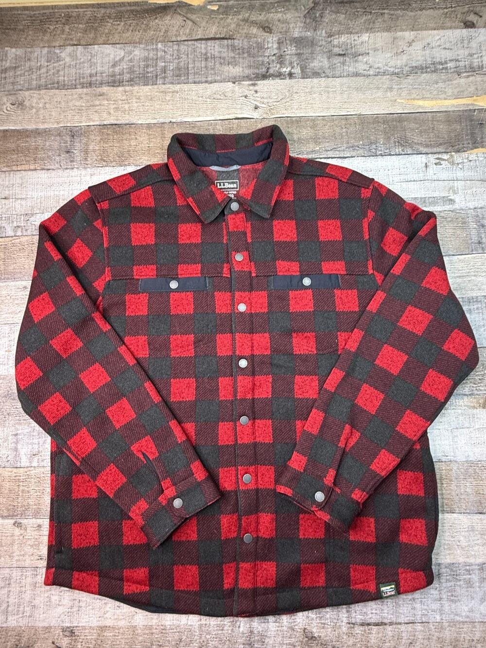 L.L. Bean Shirt Jacket Mens XL Red Plaid Slightly Fitted Snap Button Lumberjack